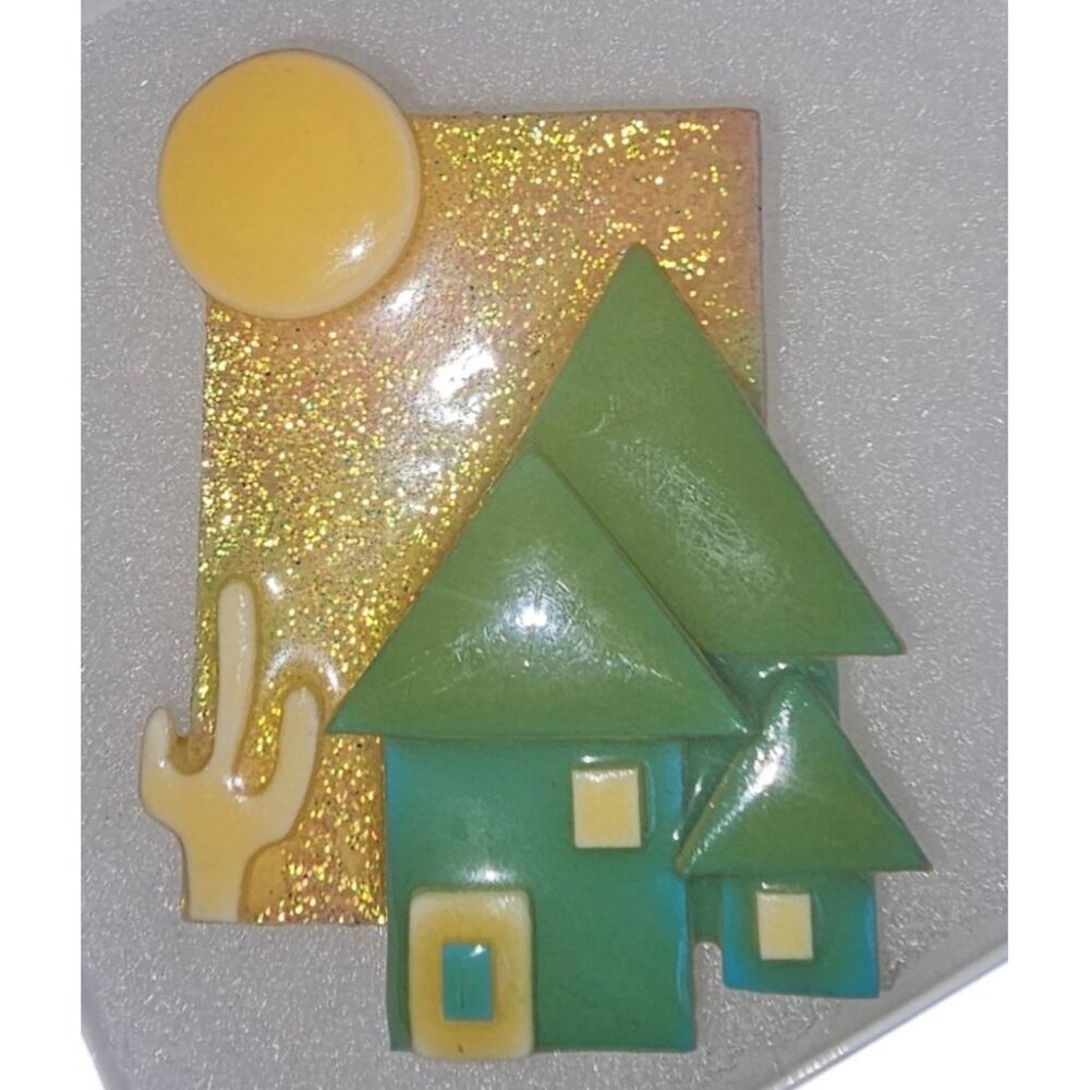 Lucinda House Pins Desert Scene Brooch With Cactus & Sun Vintage